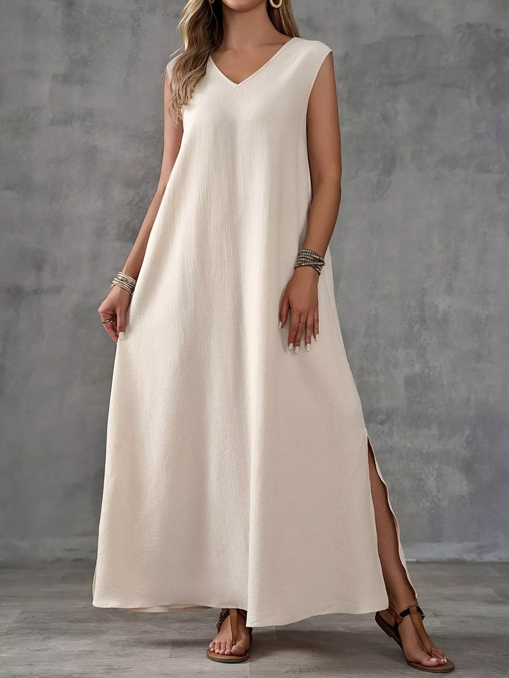 Sleeveless V-Neck Side-Slit Maxi Dress
