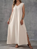 Sleeveless V-Neck Side-Slit Maxi Dress