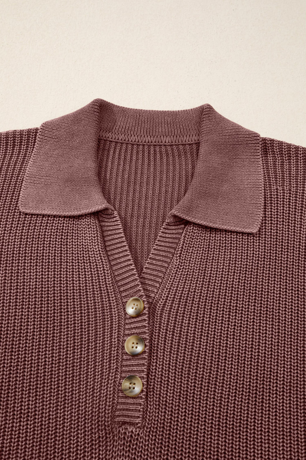 Mineral Wash Buttoned Polo Collar Knit Sweater