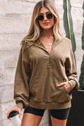 Elmwood Half Zip Kangaroo Pocket Mineral Wash Baggy Hoodie