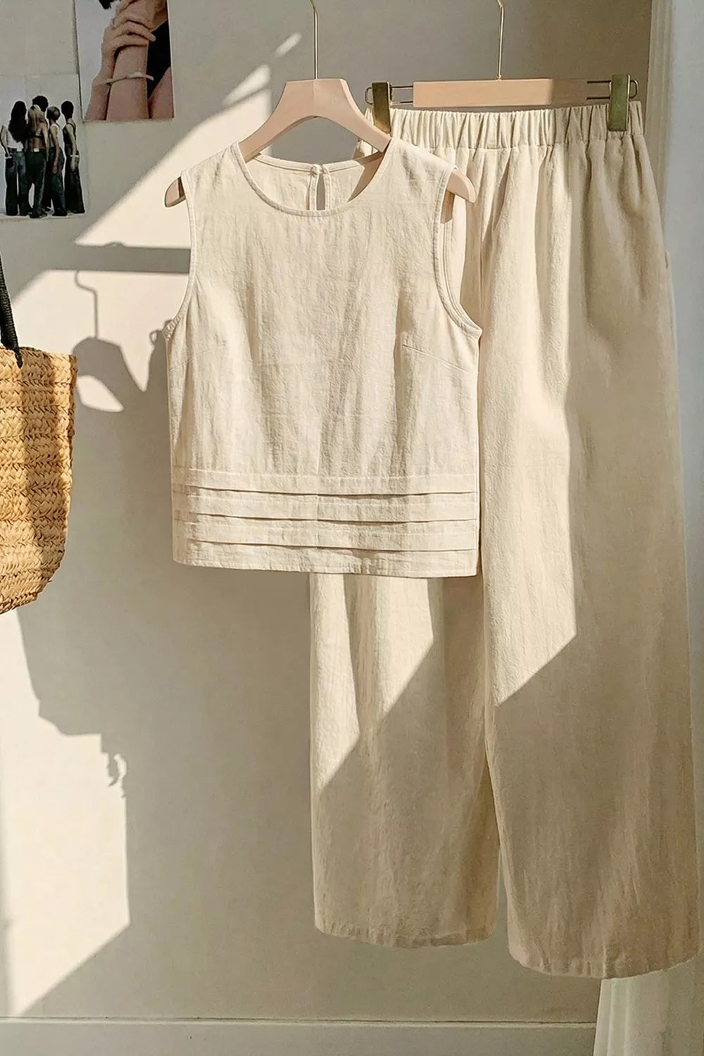 Sleeveless Top and Wide-Leg Pants Set