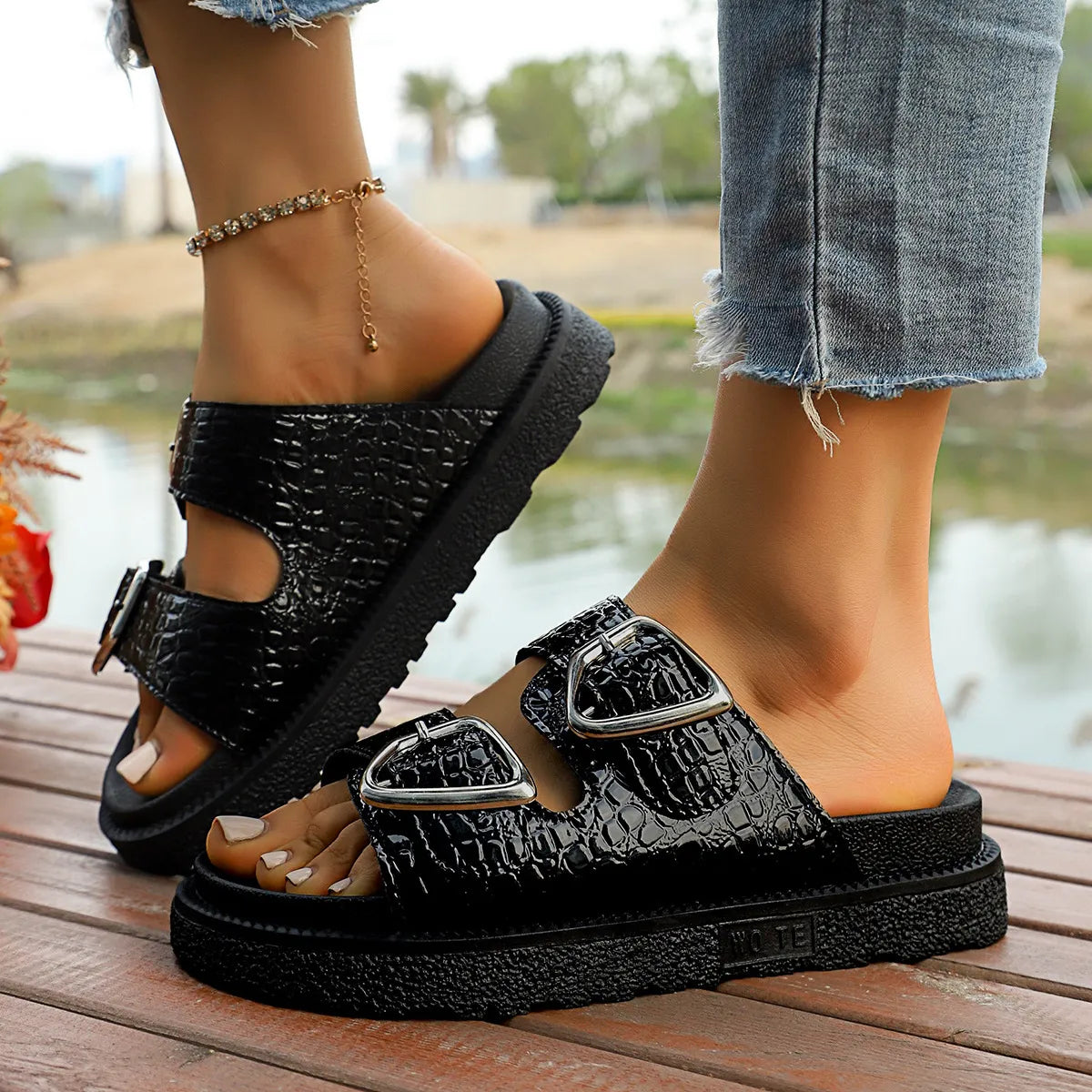 Double Buckle Platform Sandals