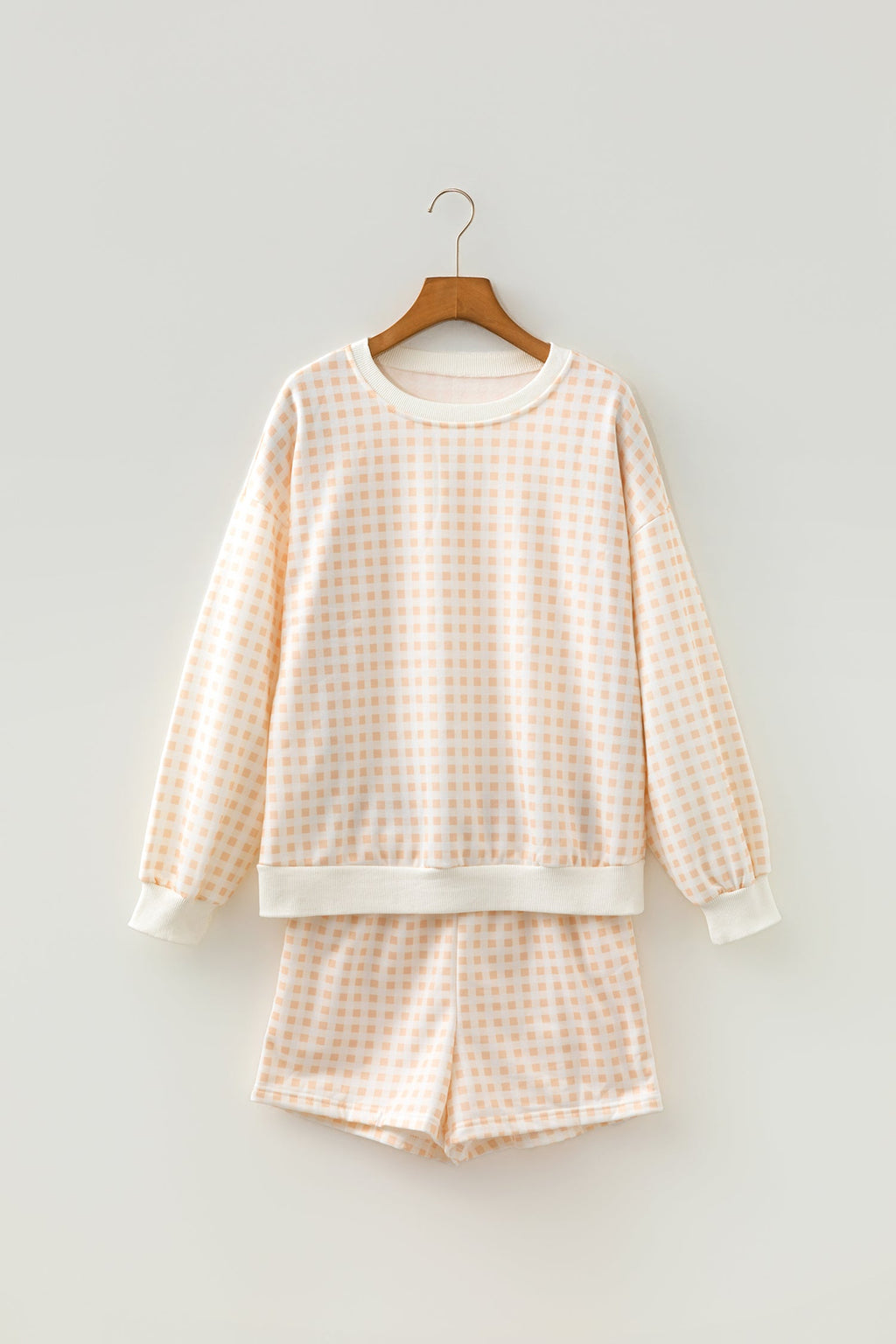Yellow Plaid Baggy Pullover Drawstring Casual Shorts 2pcs Outfit