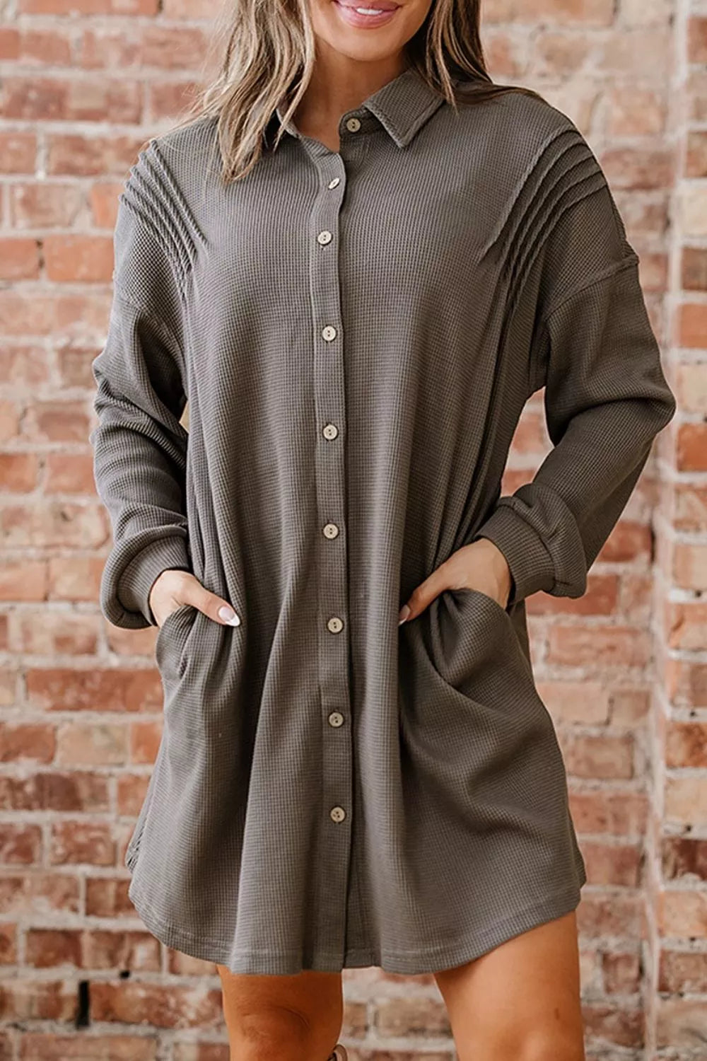 Casual Button-Down Dress with Pockets