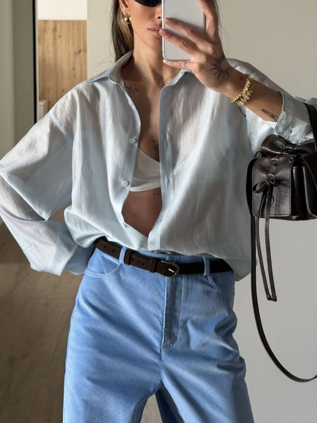 Sheer Oversized Button-Up Shirt