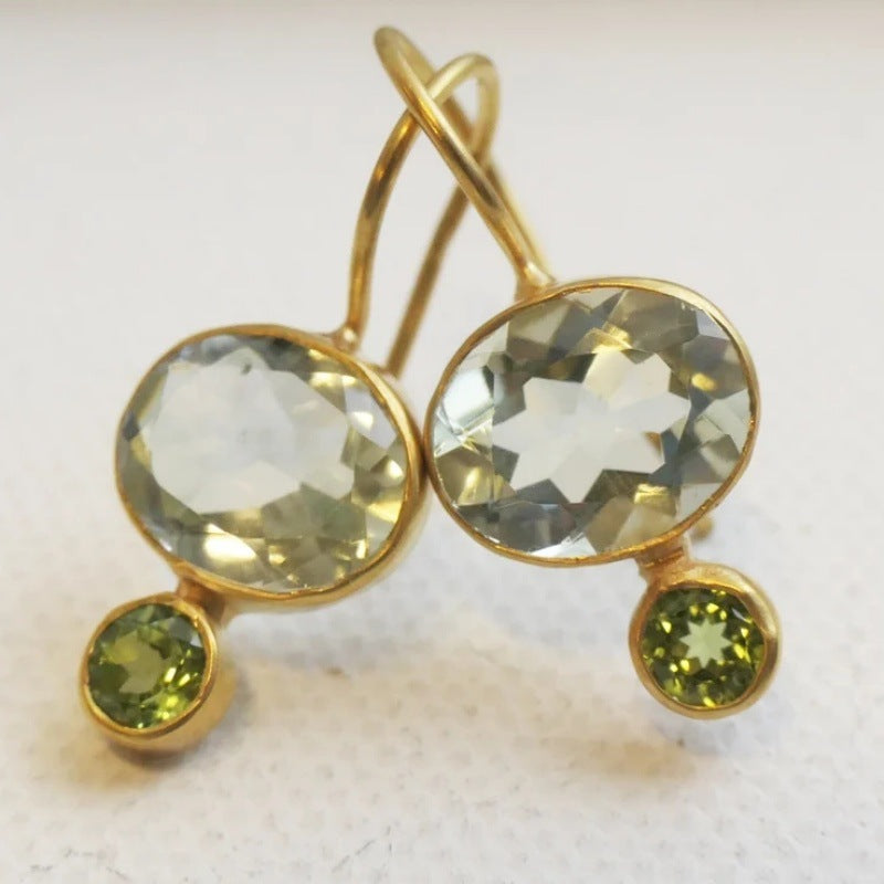 Elegant Green Crystal Drop Earrings Gold Tone Brass Women Daily Party Fashion Jewelry Gift Versatile