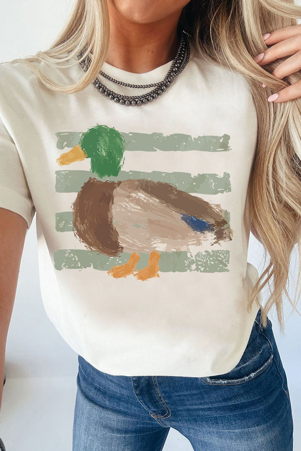 White Western Duck Graffiti Print T-Shirt