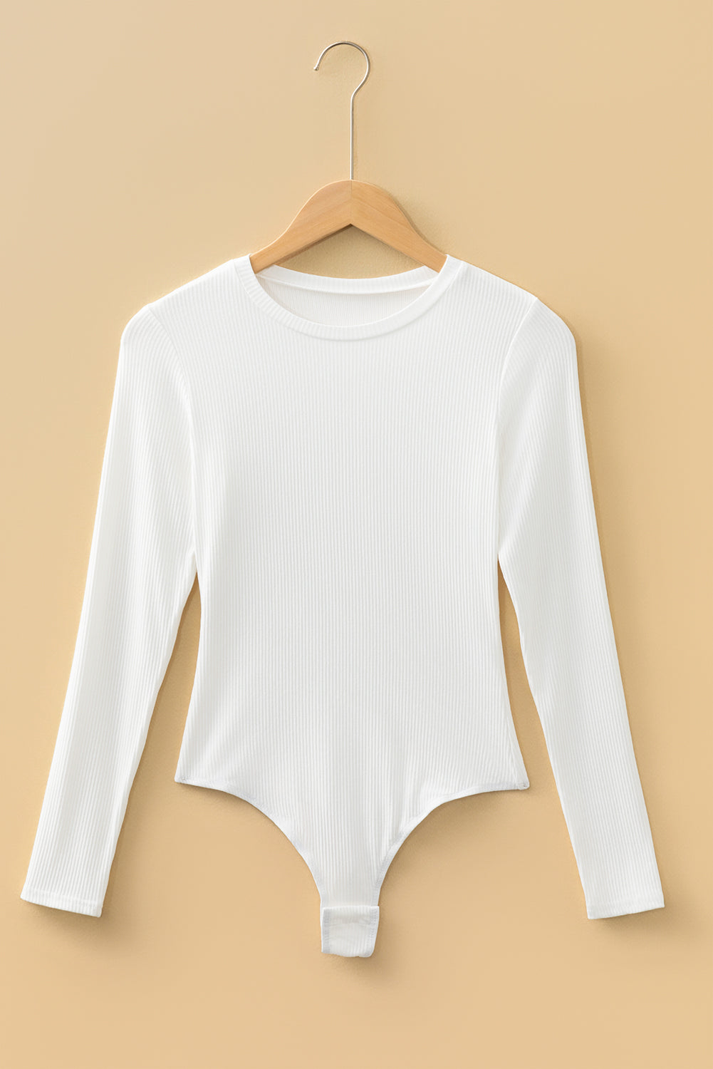 Solid Ribbed Round Neck Long Sleeve Bodysuit
