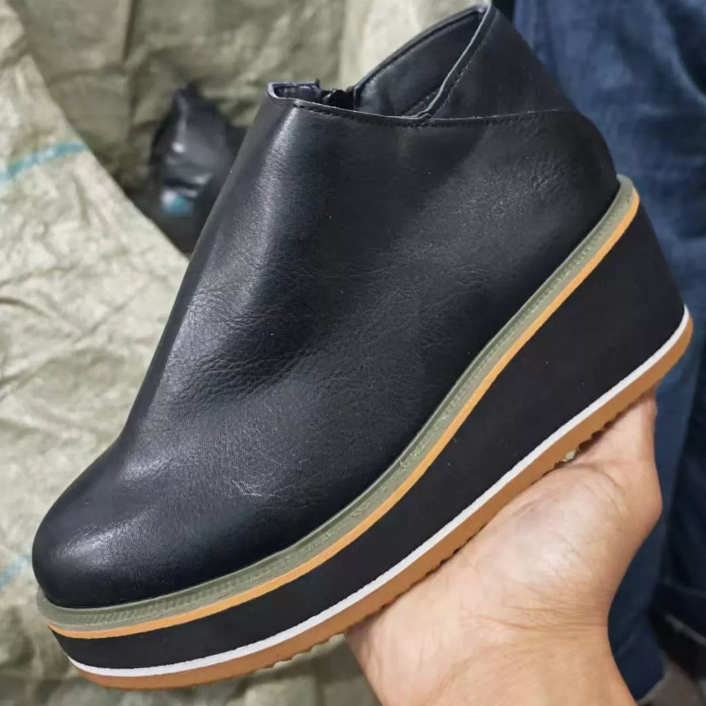 Ankle Wedge Boots with Zipper