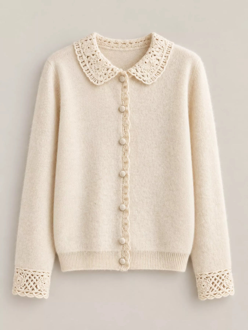 Lace-Collar Button Down Knit Cardigan