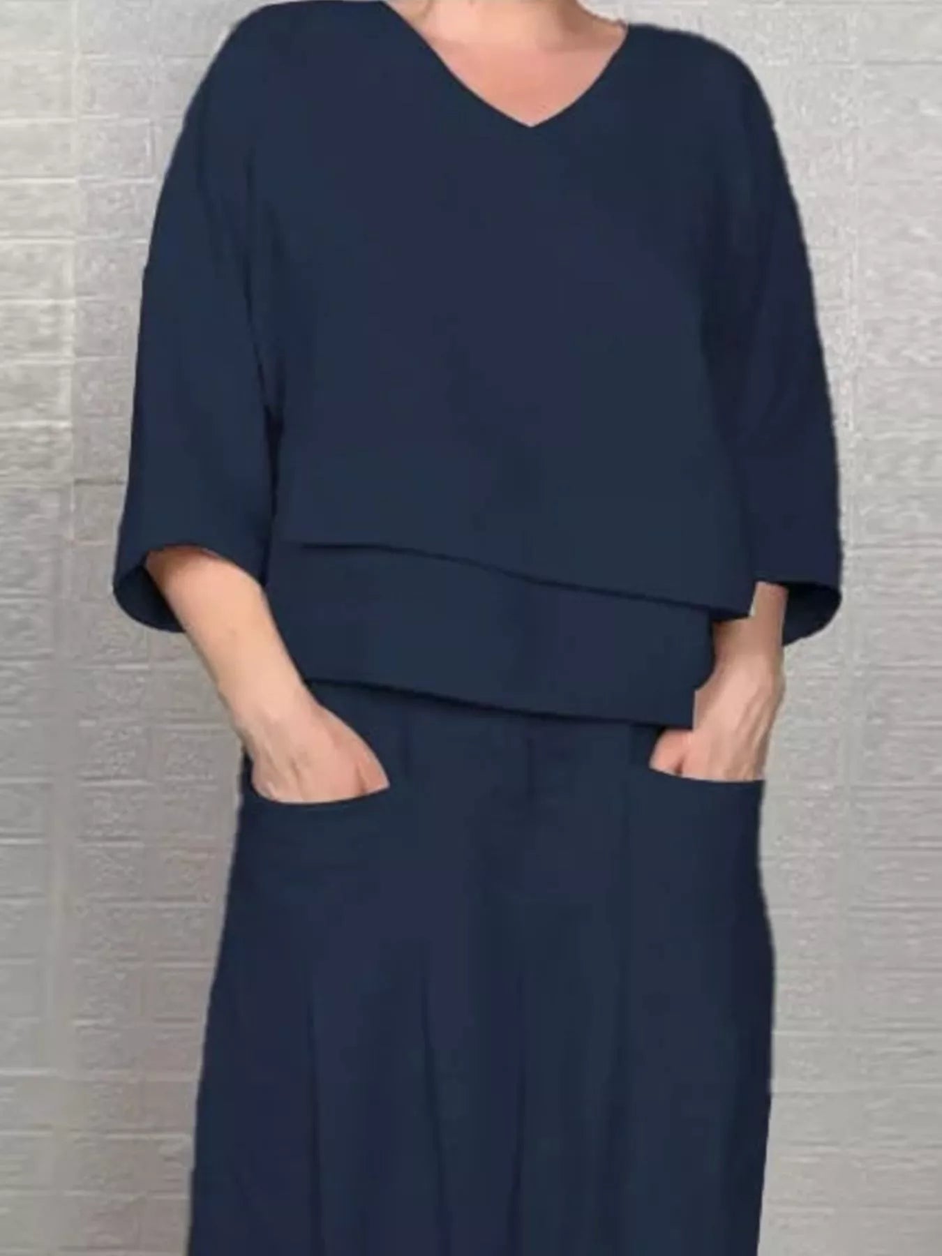 Full Size V-Neck Long Sleeve Top and Pants Set Plus Size