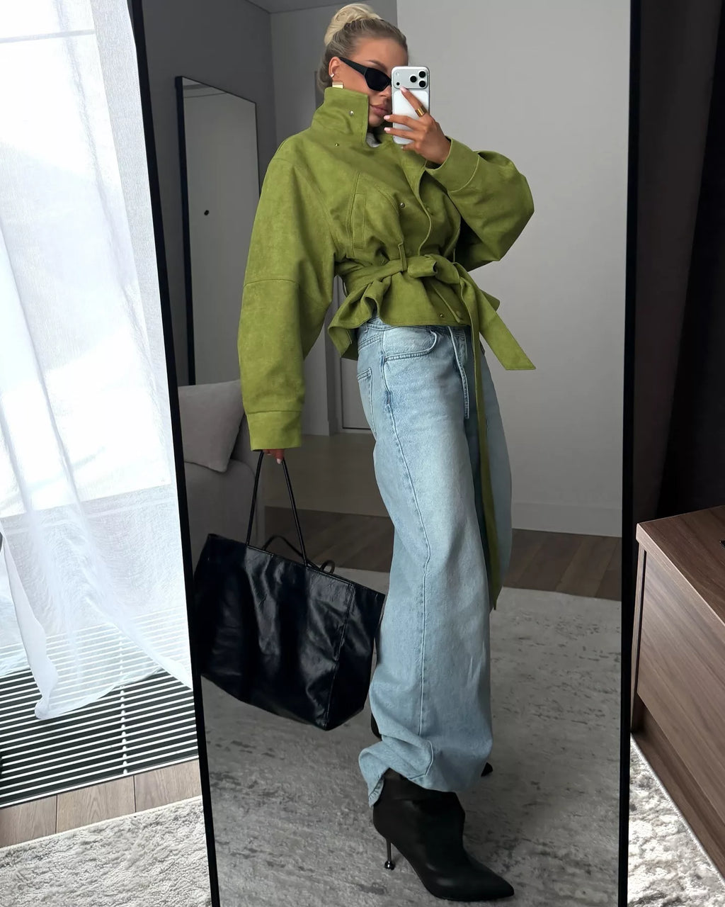 Tie Waist Long Sleeve Cropped Jacket