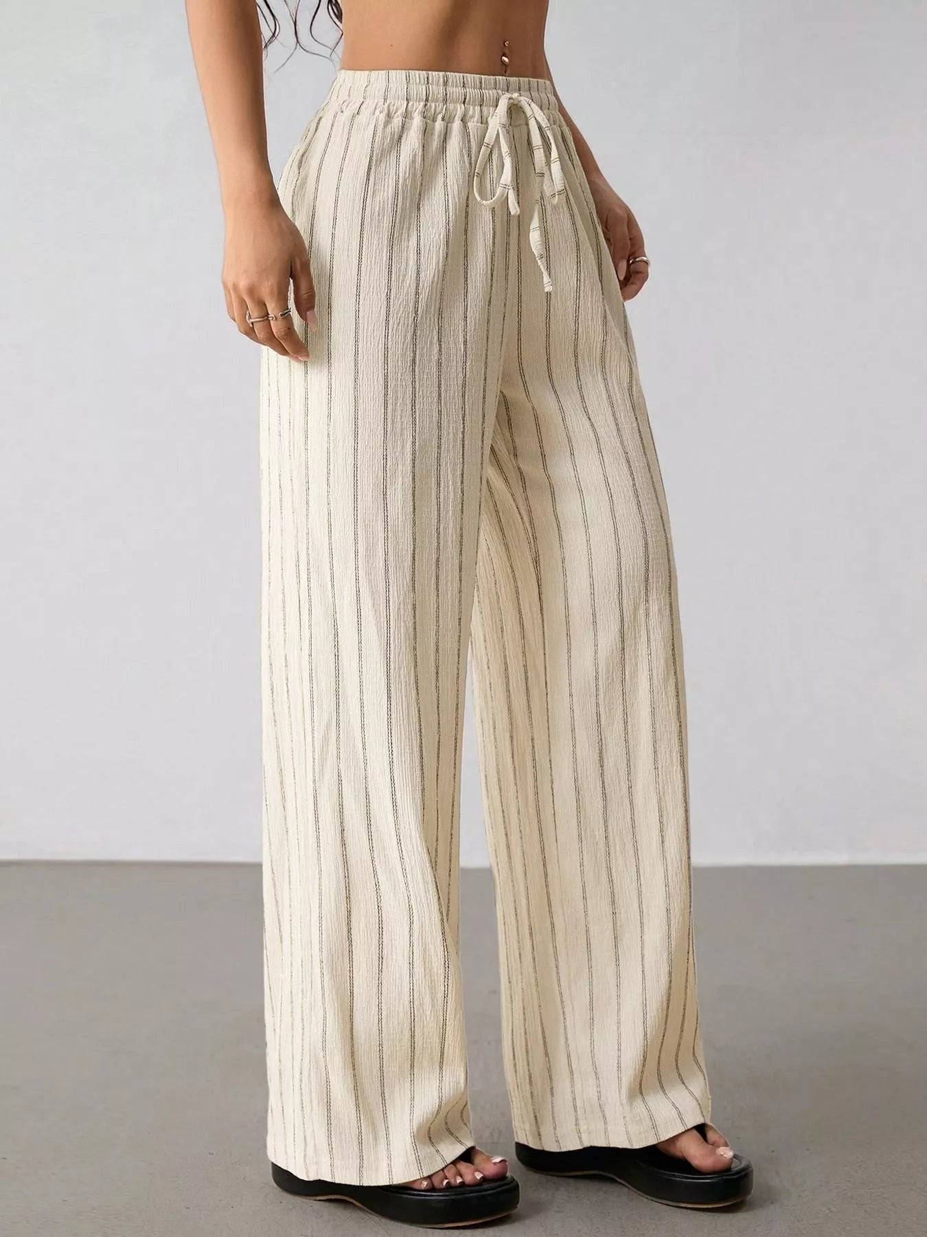 Striped Wide-Leg Drawstring Pants