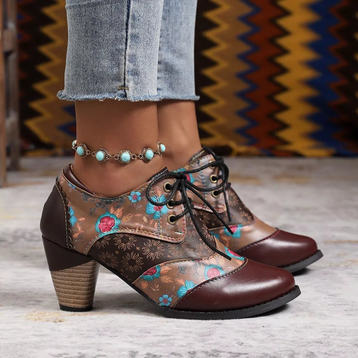 Lace-Up Block Heel Ankle Boots
