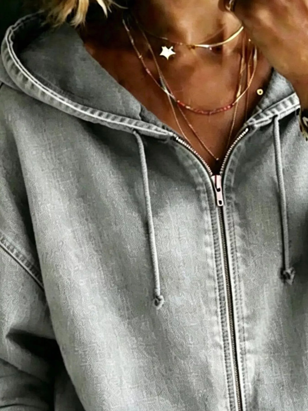Full Size Zip-Up Dropped Shoulder Hoodie Plus Size