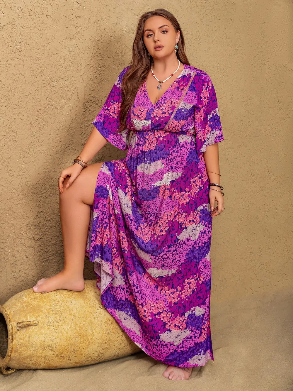 Slit Printed Half Sleeve Maxi Dress