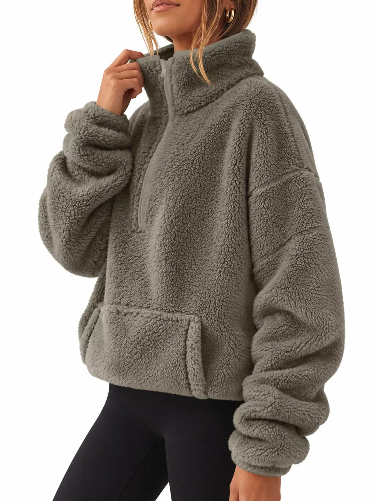 Full Size Sherpa Quarter-Zip Turtleneck Sweatshirt Plus Size