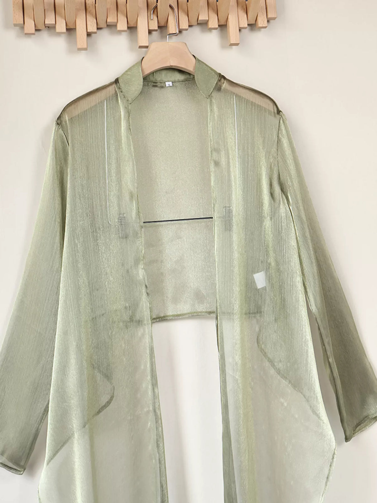 Sheer Front Tie Detail Long Sleeve Shirt
