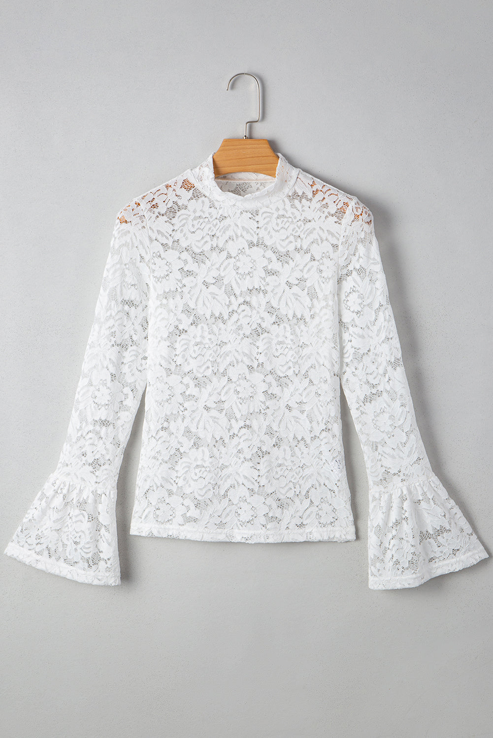Solid Lace Crochet Bell Sleeve Blouse