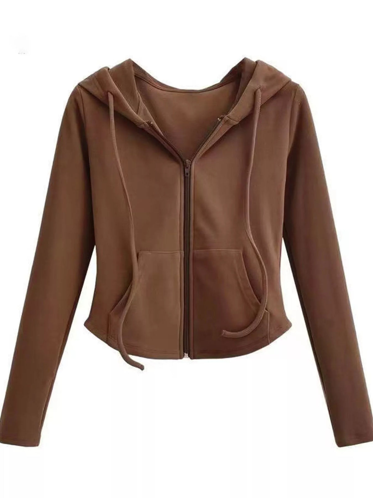 Drawstring Zip-Up Slim Fit Hoodie