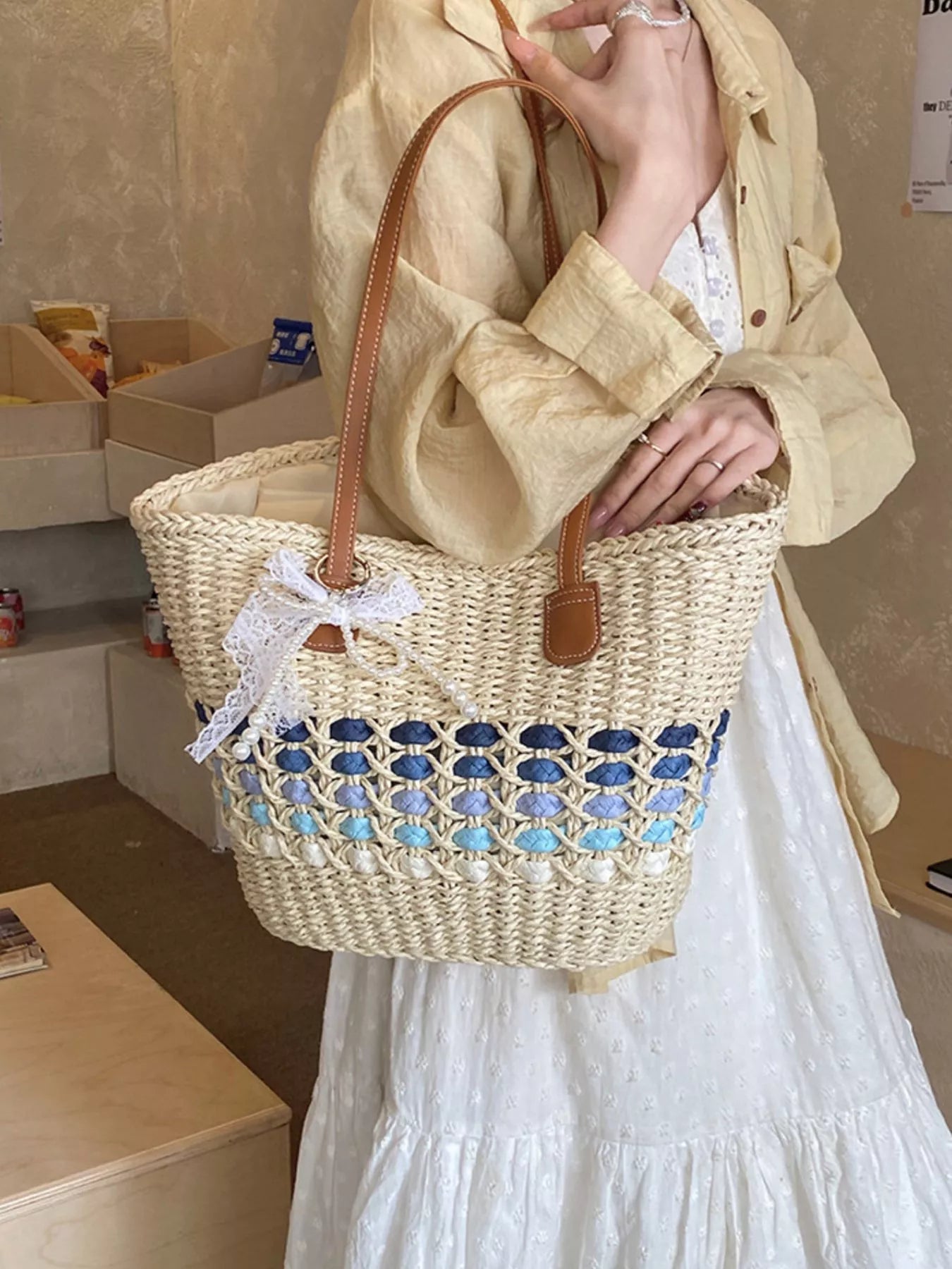 Woven Straw Shoulder Bag