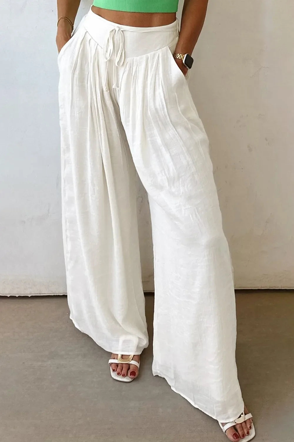 Flowy Wide Leg Pants with Drawstring Waist