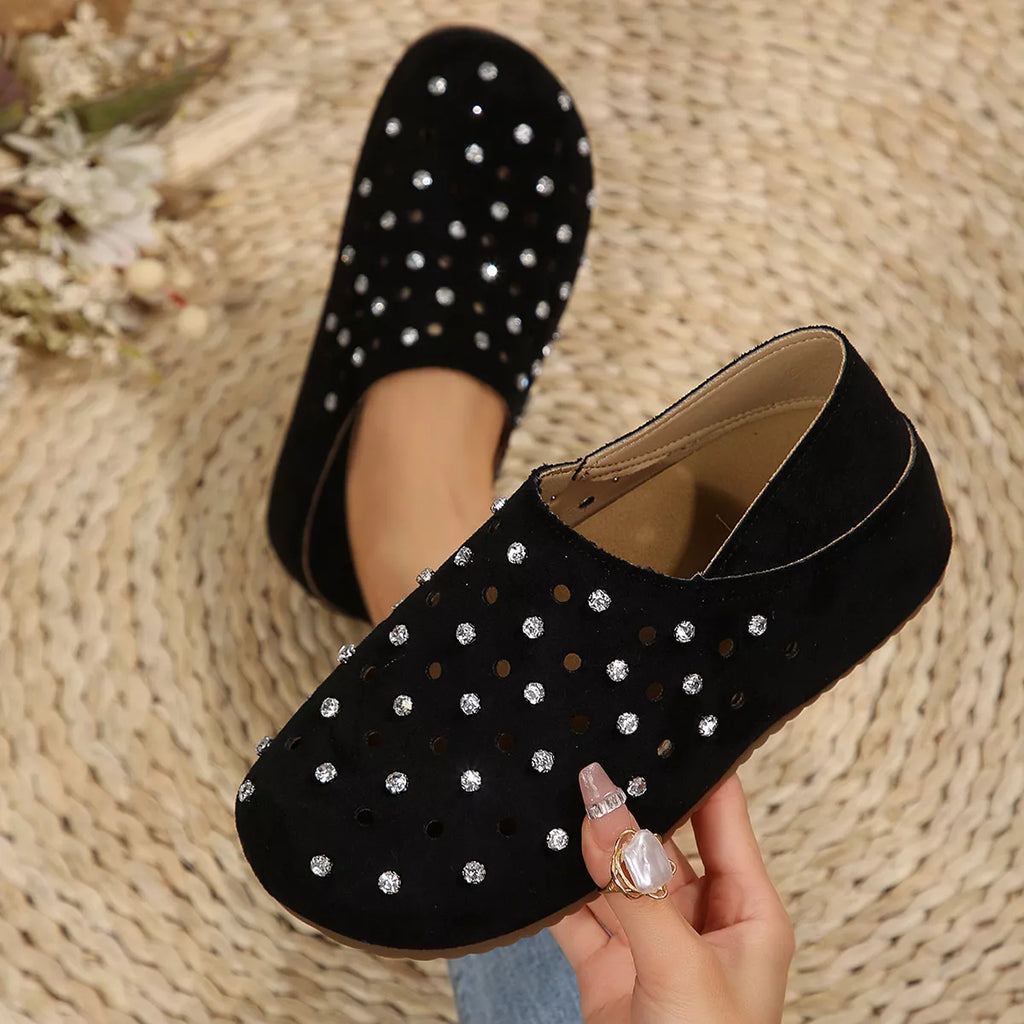 Rhinestone Round Toe Slip-Ons