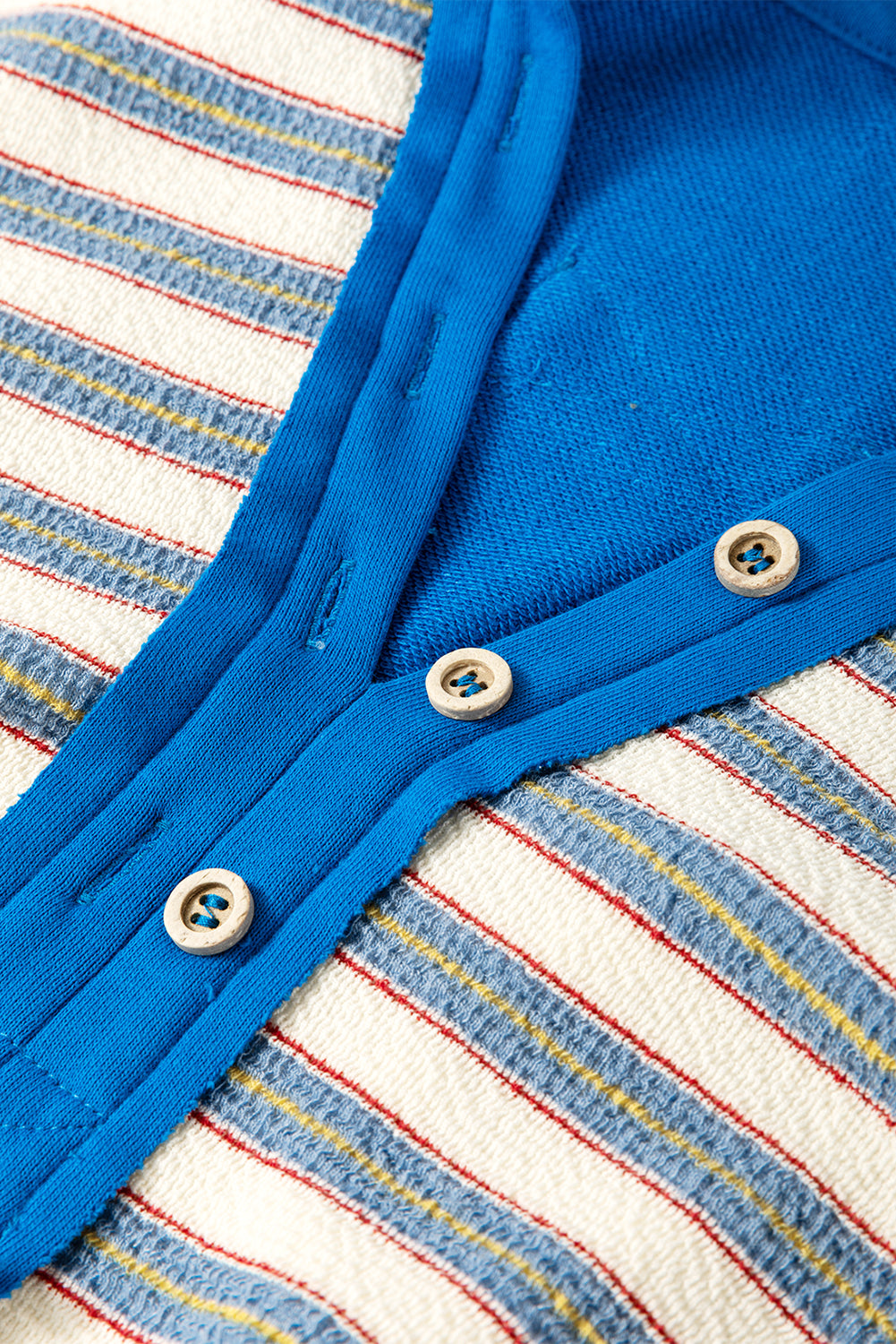 Stripe Buttoned Collared V-Neck Drop Shoulder Top