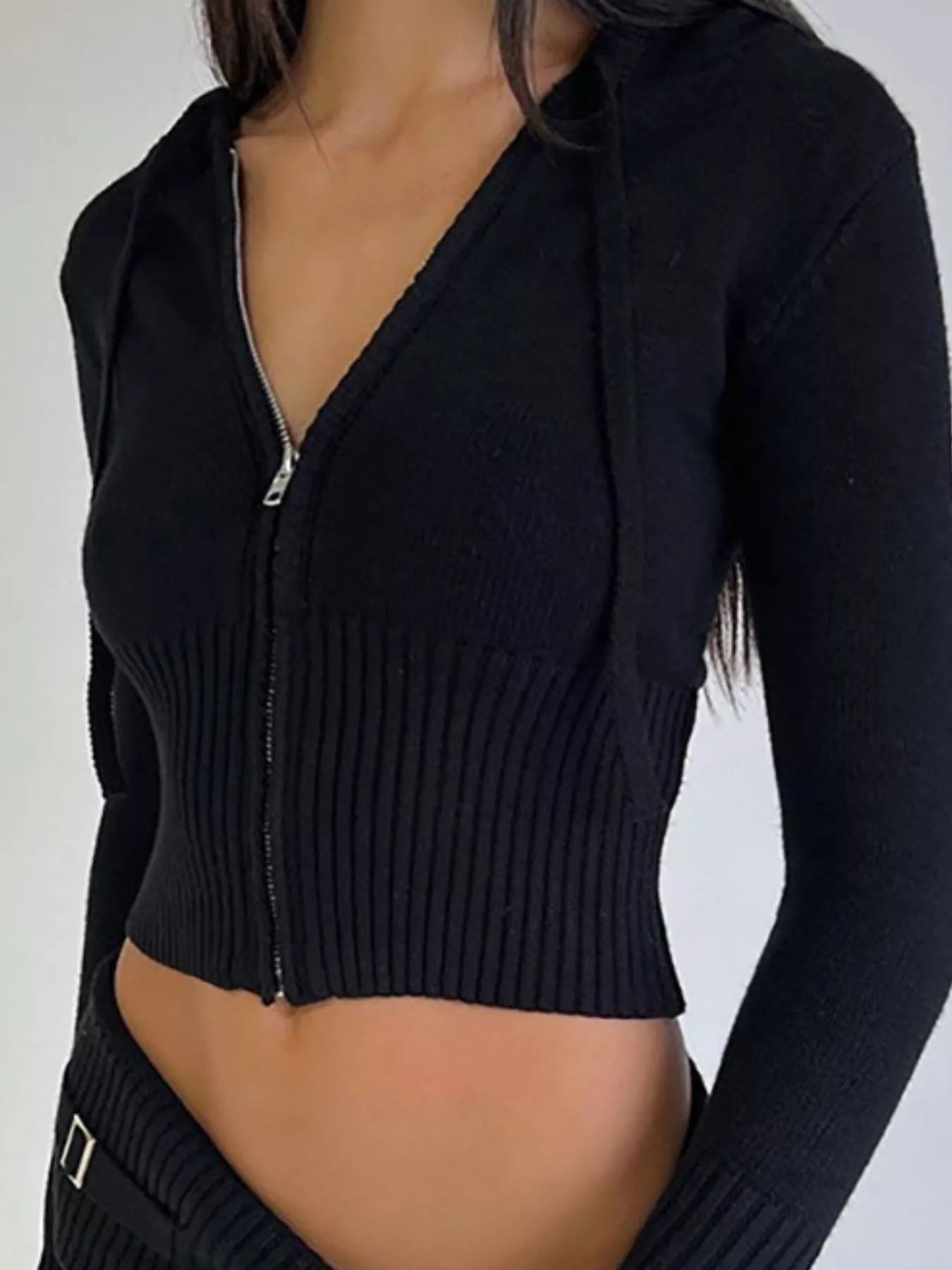 Zip Up Hooded Cardigan and Pants Sweater Set