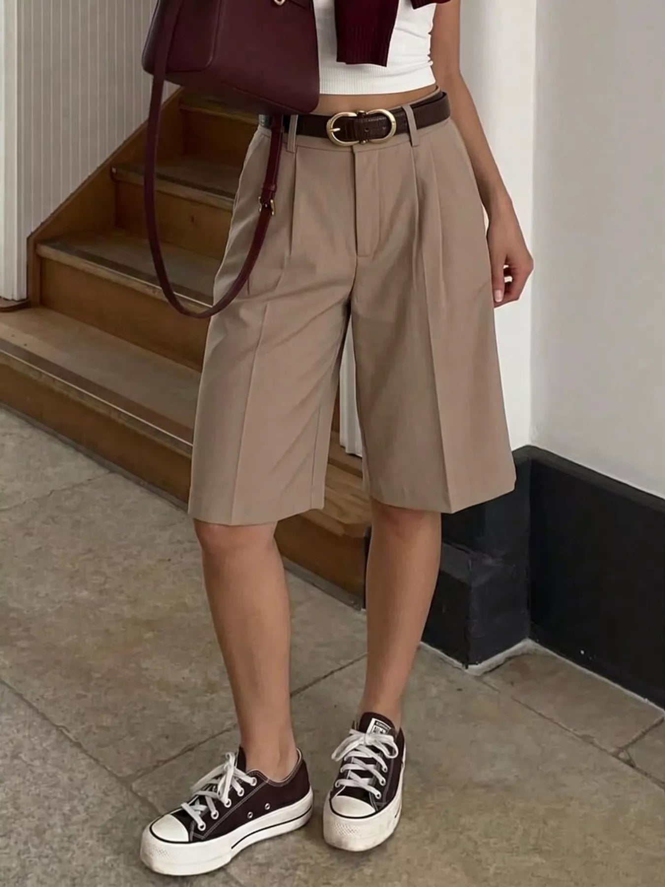 High-Waisted Pleated Detail Shorts