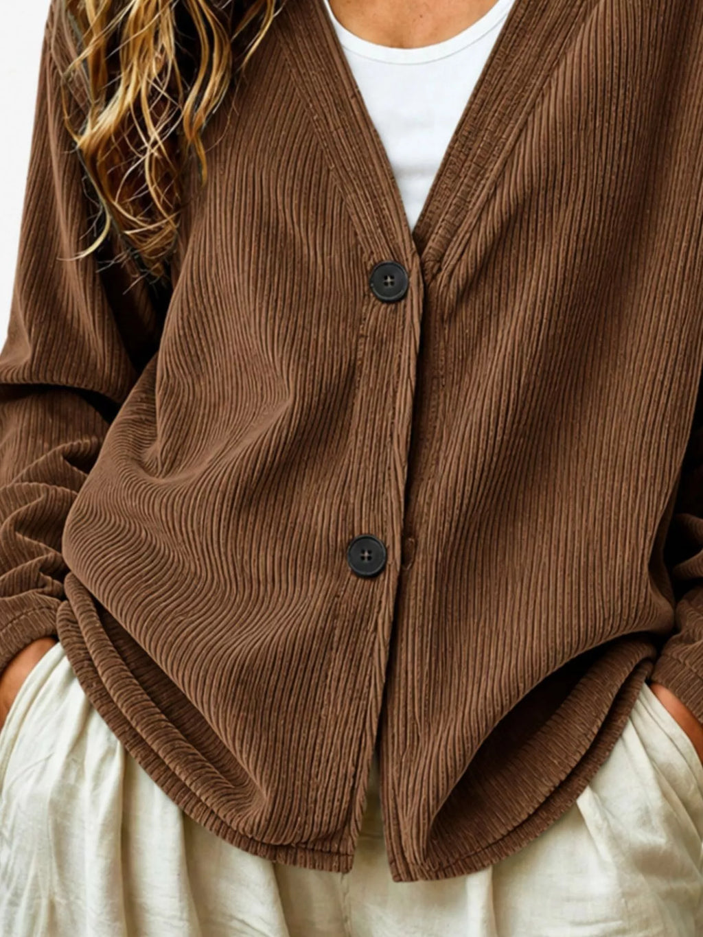 Casual Corduroy Button-Up Cardigan