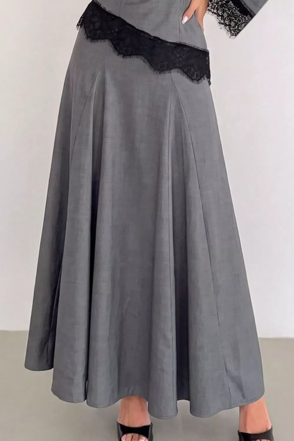 Lace Detail Mock Neck Top and Skirt Set