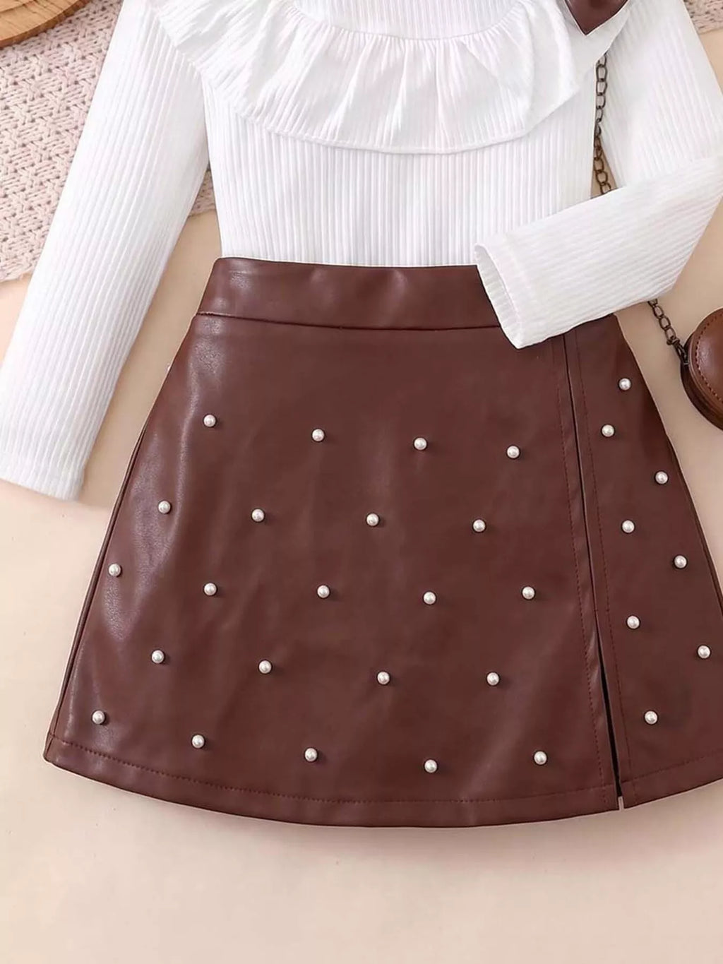 Children's Ruffled Long Sleeve Top and Skirt Set