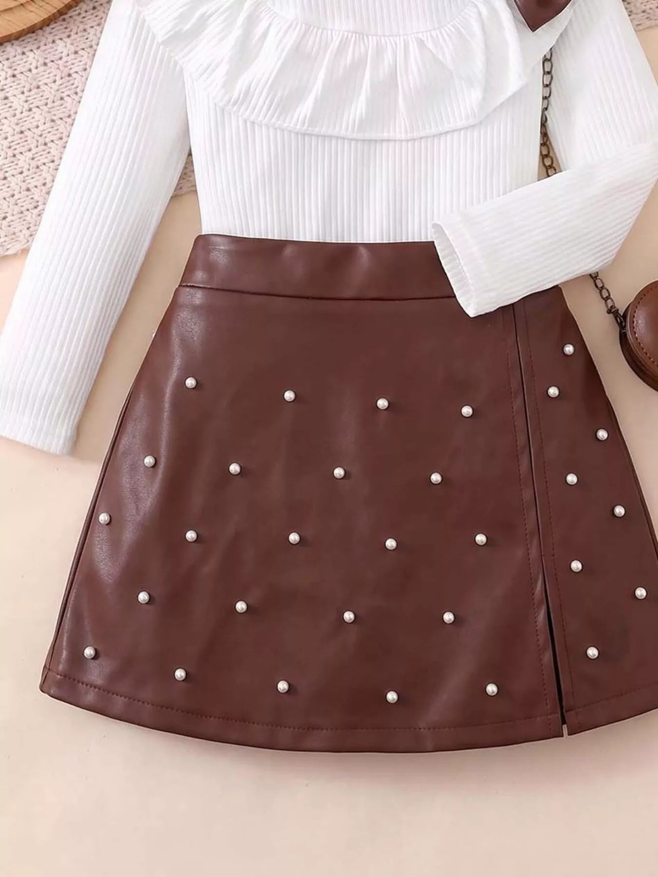 Children's Ruffled Long Sleeve Top and Skirt Set