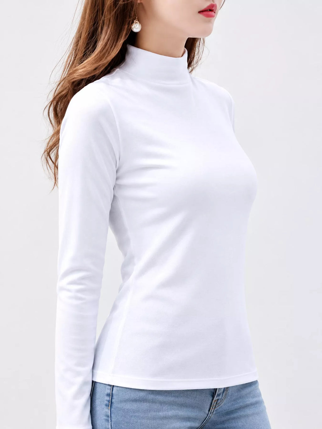 Full Size Slim-Fit Mock Neck Long Sleeve Basic T-Shirt Plus Size