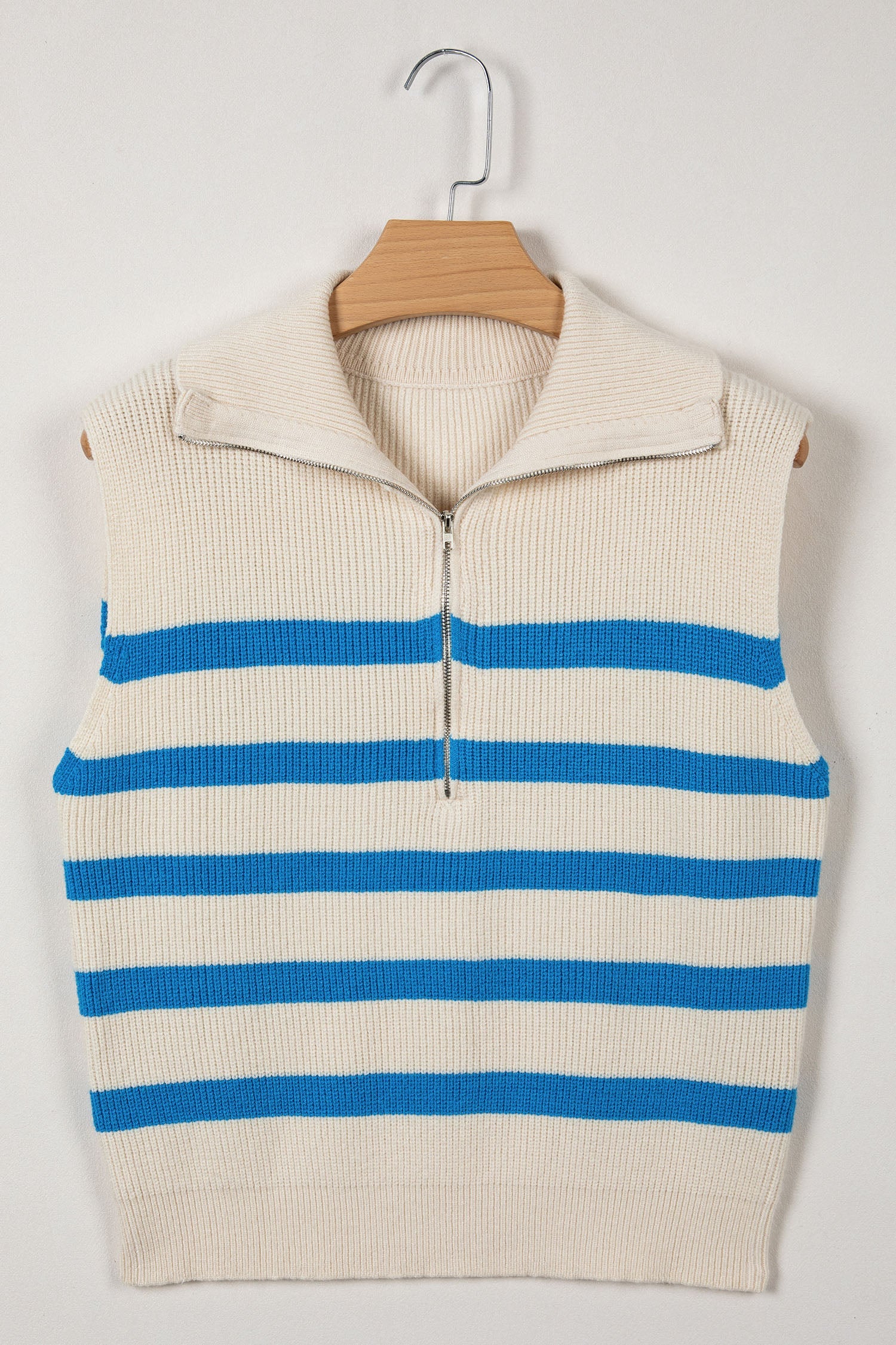 Light Blue Ribbed Half Zip Collared Sweater Vest
