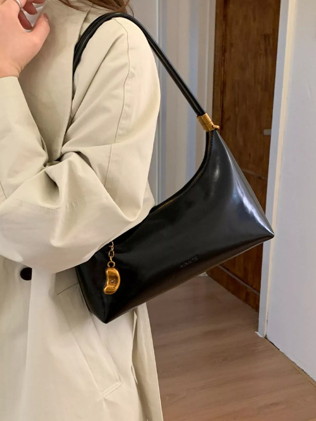Chain Charm Leather Shoulder Bag