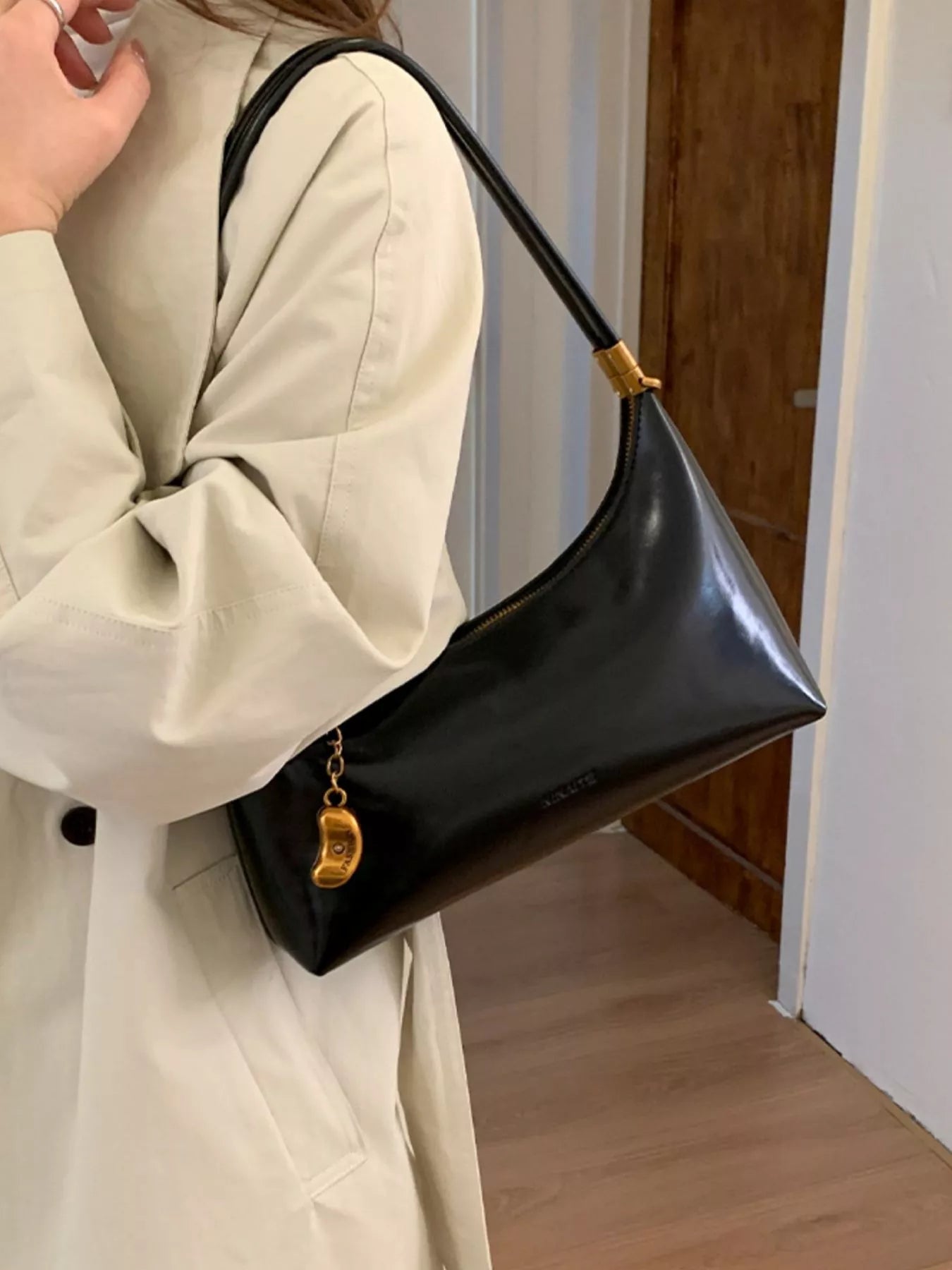 Chain Charm Leather Shoulder Bag