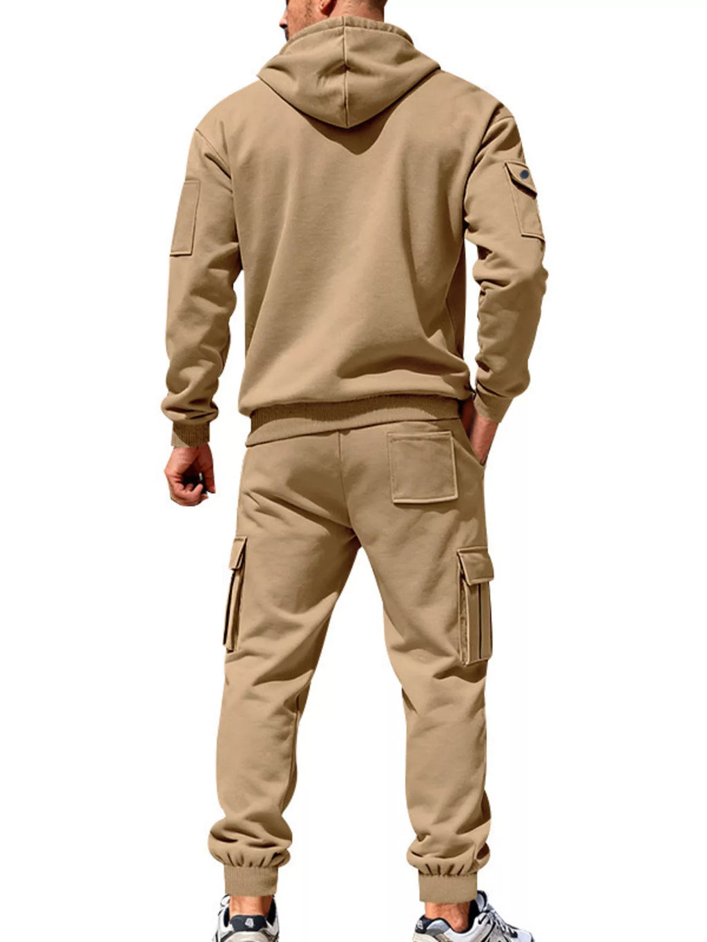 Men's Plus Size Casual Zip-Up Hoodie and Cargo Pants Set