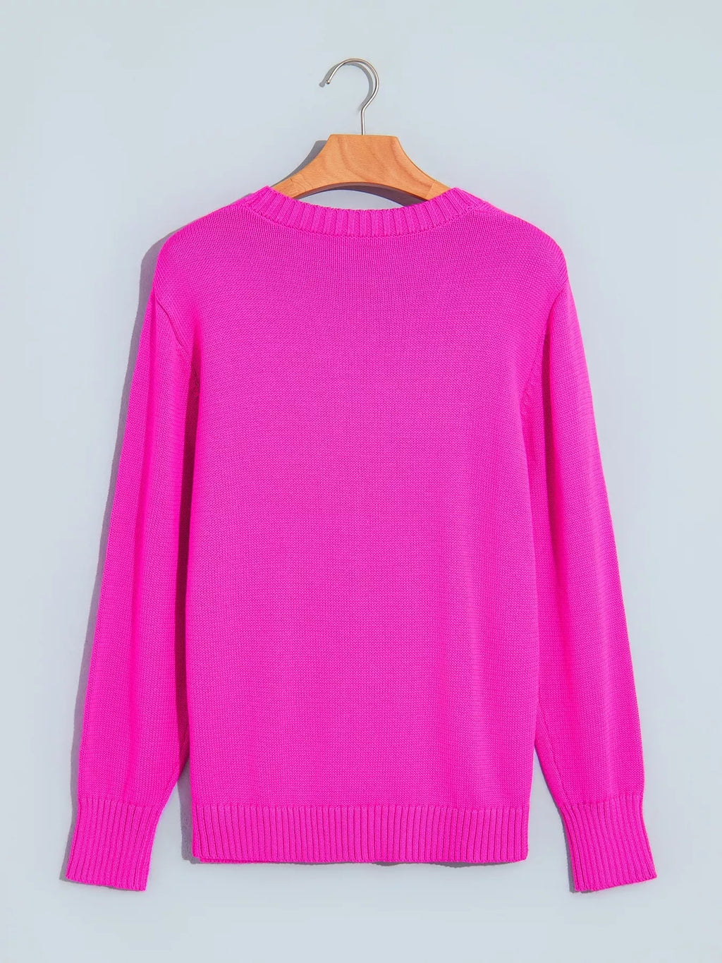 Merry Print Ribbed Trim Round Neck Loose Fit Sweater