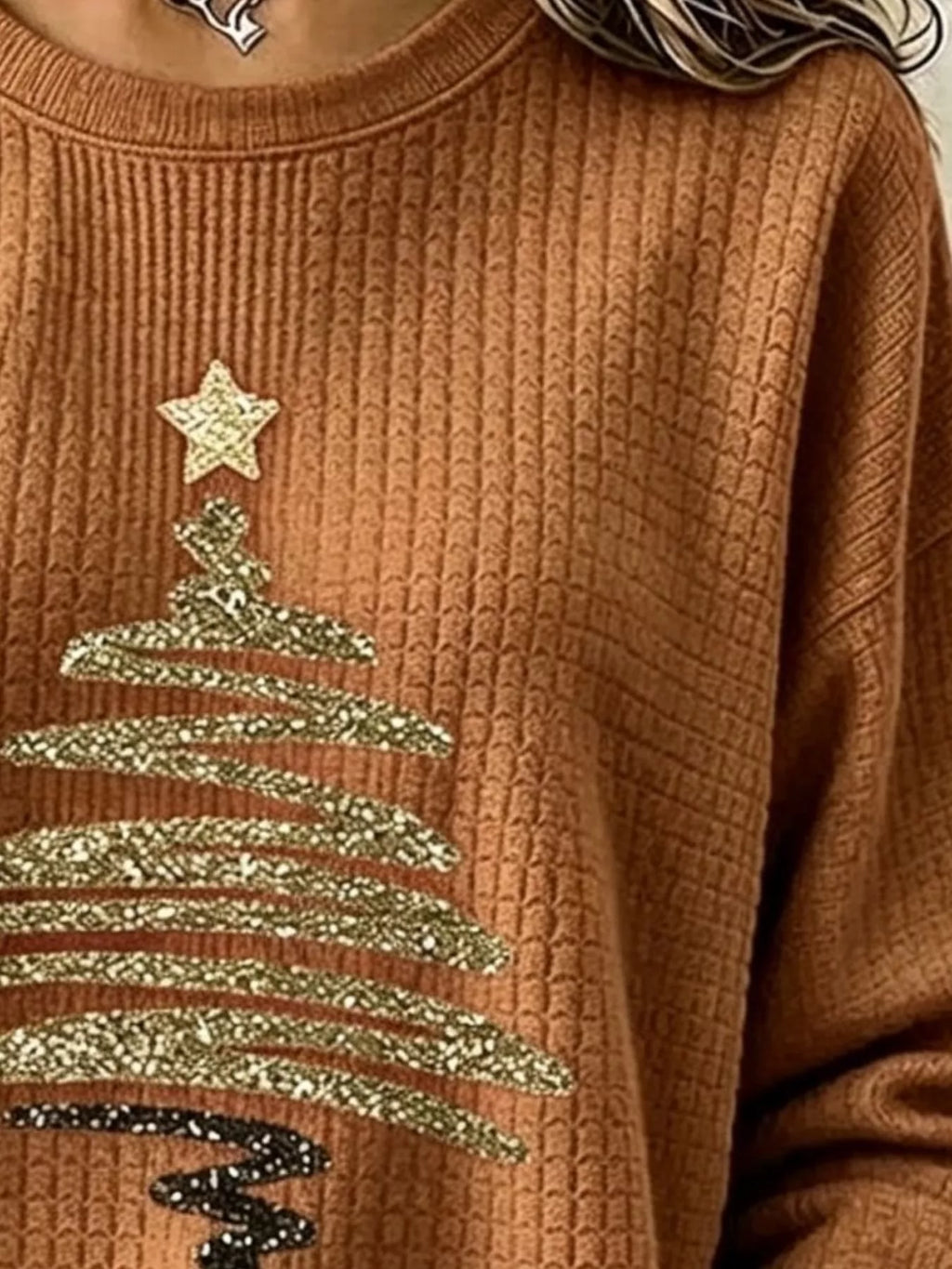 Full Size  Festive Christmas Tree Graphic Ribbed Sweatshirt Plus Size