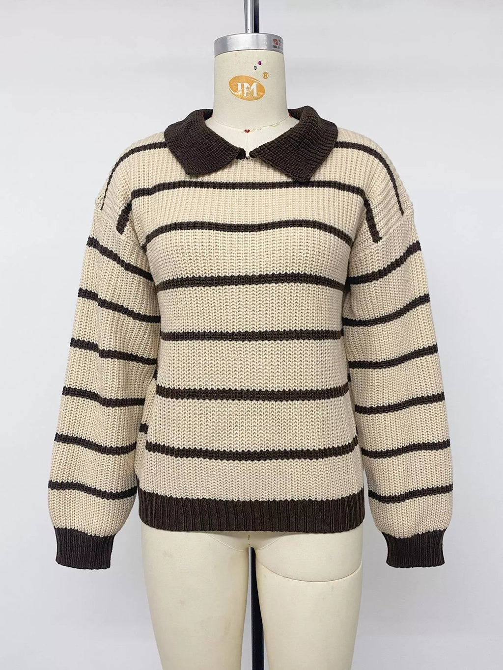 Striped Knit Polo Sweater