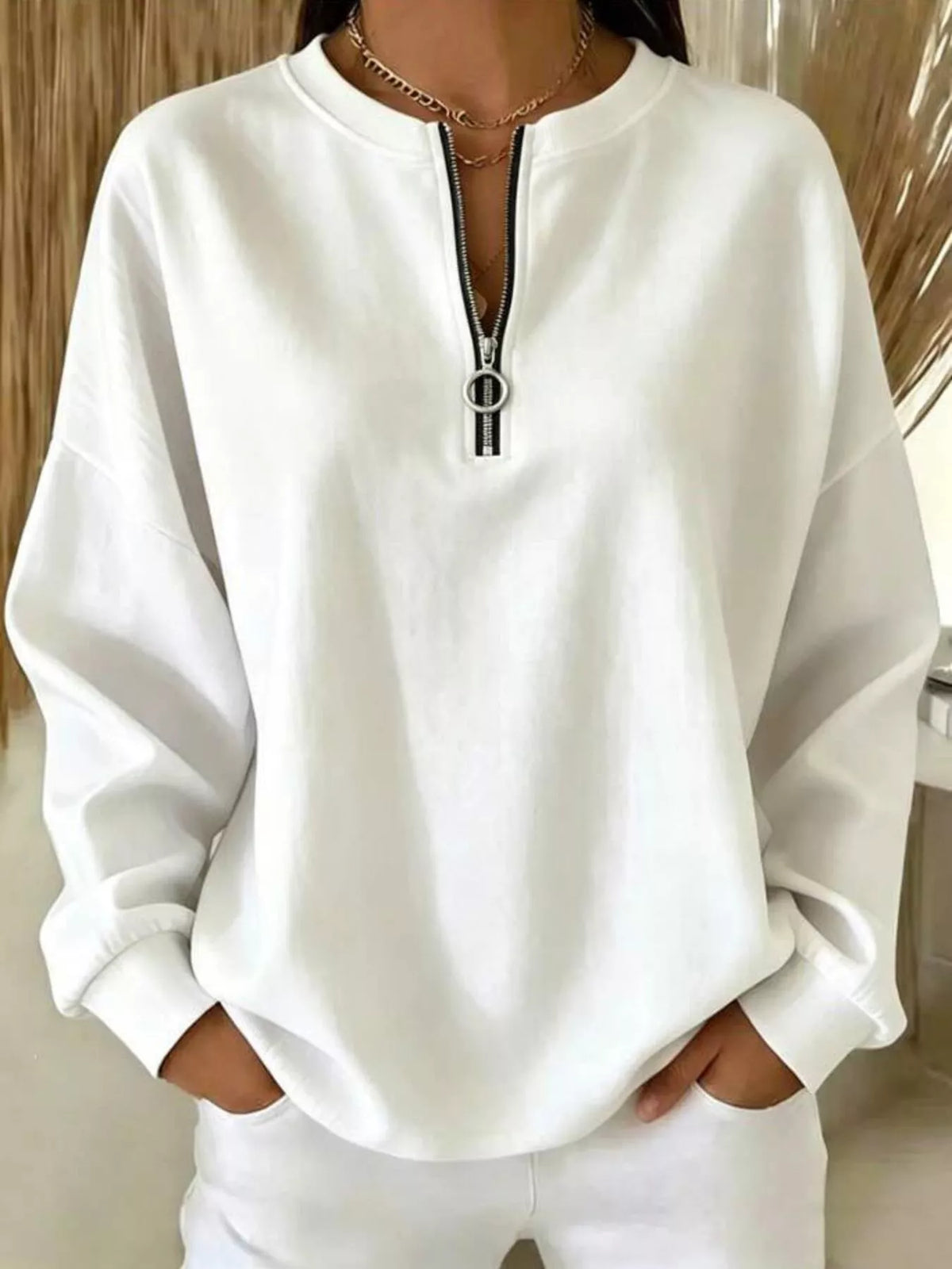 Quarter-Zip Dropped Shoulder Sweatshirt