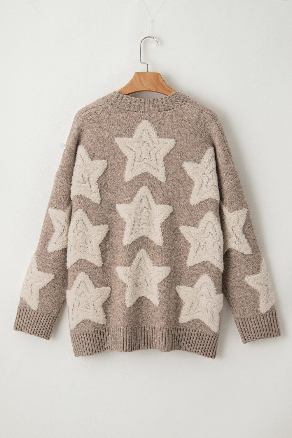 Star Sherpa Textured Buttoned Sweater Cardigan