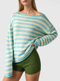 Casual Striped Boat Neck Sweater