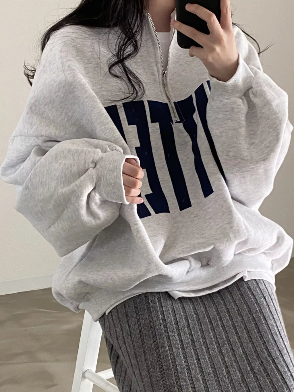 Half-Zip Letter Graphic Sweatshirt