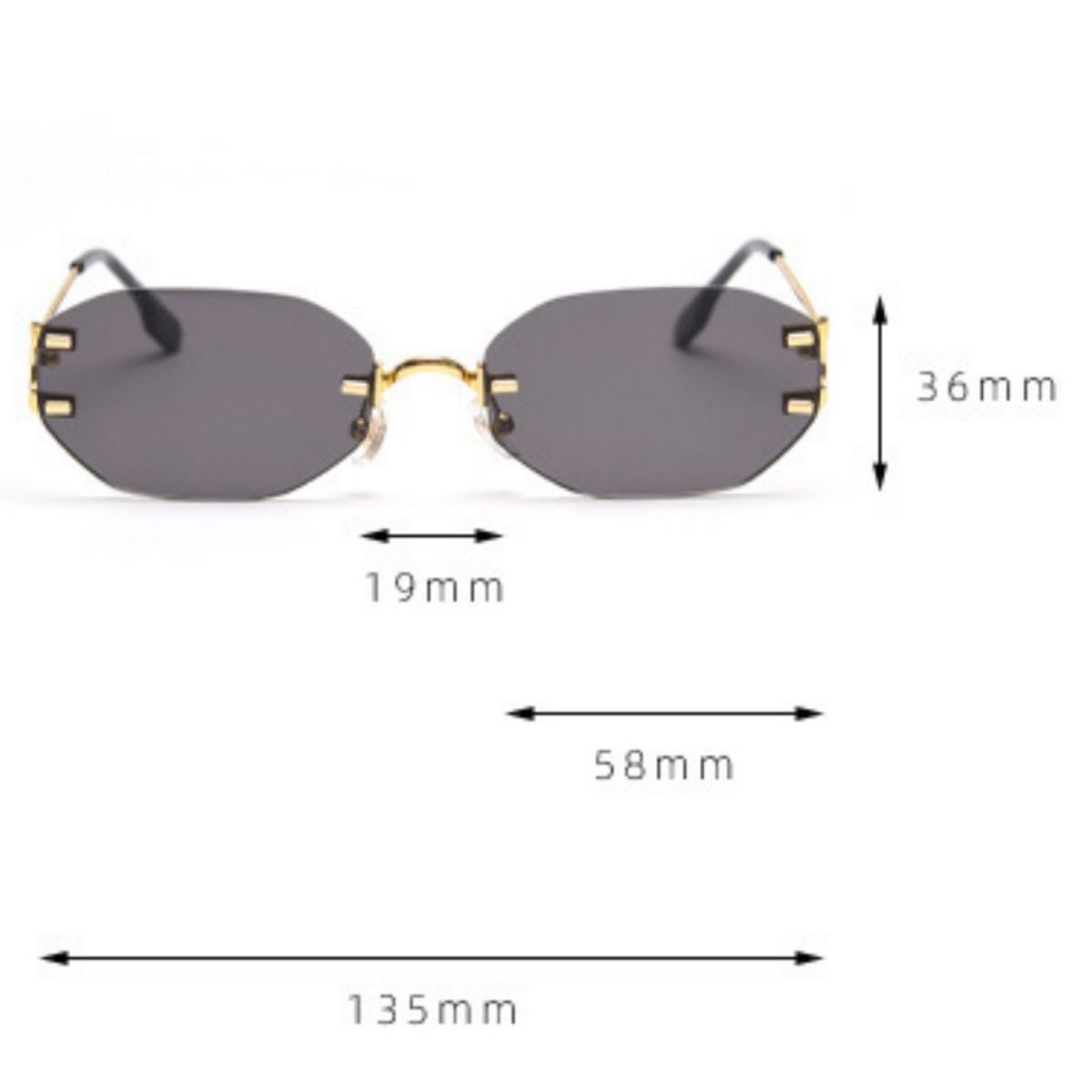 Rimless Oval Sunglasses with Gold Frame