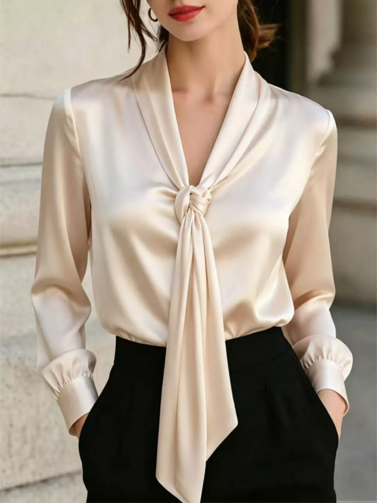 Front Tie Detail Satin Blouse
