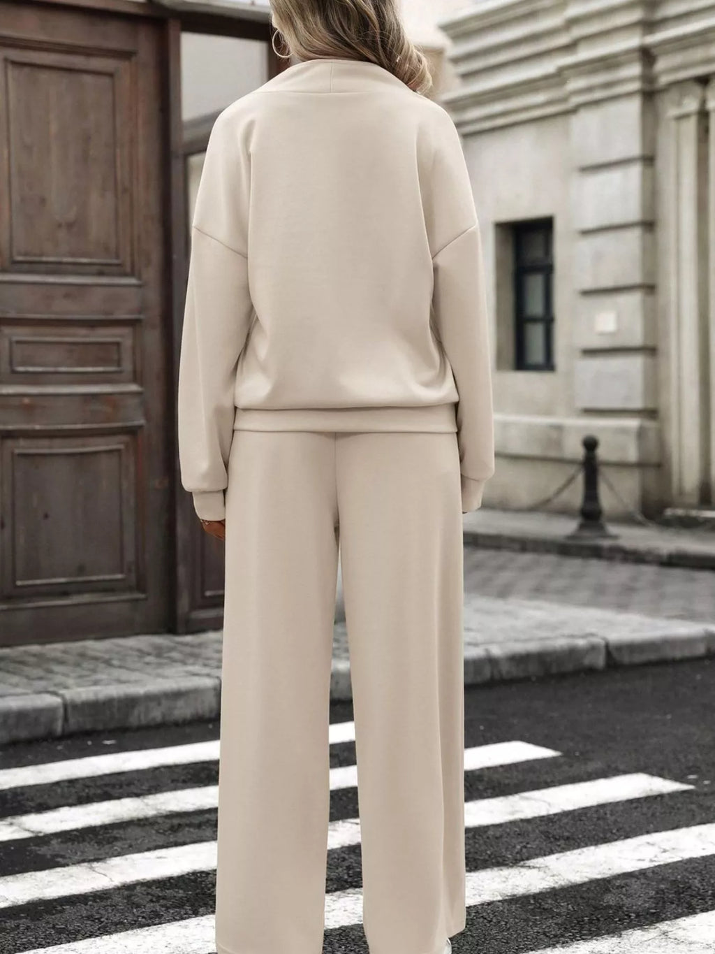 Half Zip Sweatshirt and Wide-Leg Pants Set