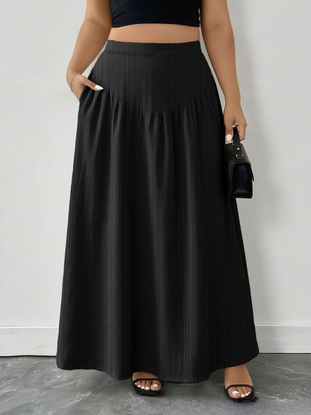 Ruched Maxi Skirt with Pockets